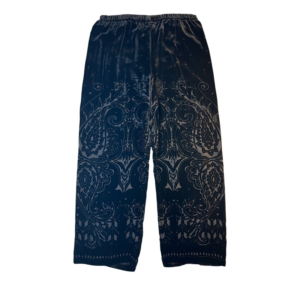Chico's Black Paisley Silk Blend Velvet Burnout Wide Leg Pant  L (2)  Elegant